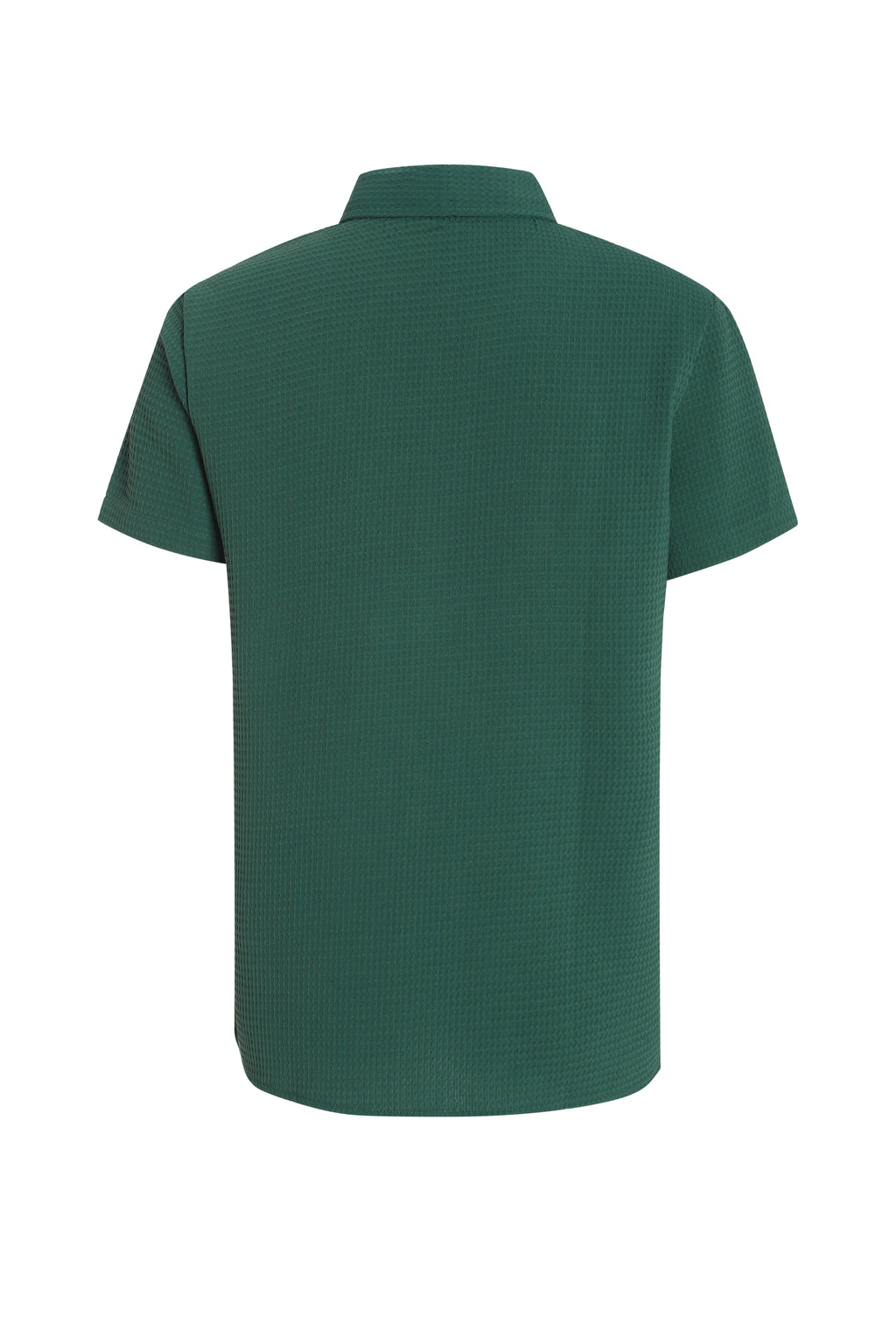 Polo con risvolto verde scuro e motivo a nido d'ape retrò - Una maglia casual a maniche corte con texture traspirante
