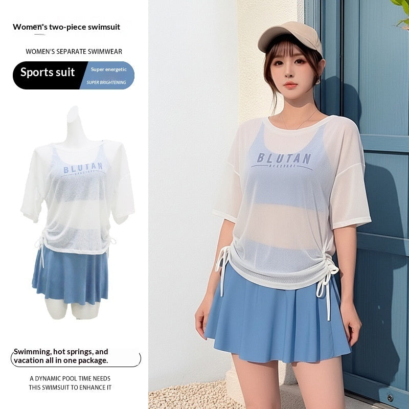 Sun-protective Figure-flattering Tummy-covering Three-piece Split Swimsui
