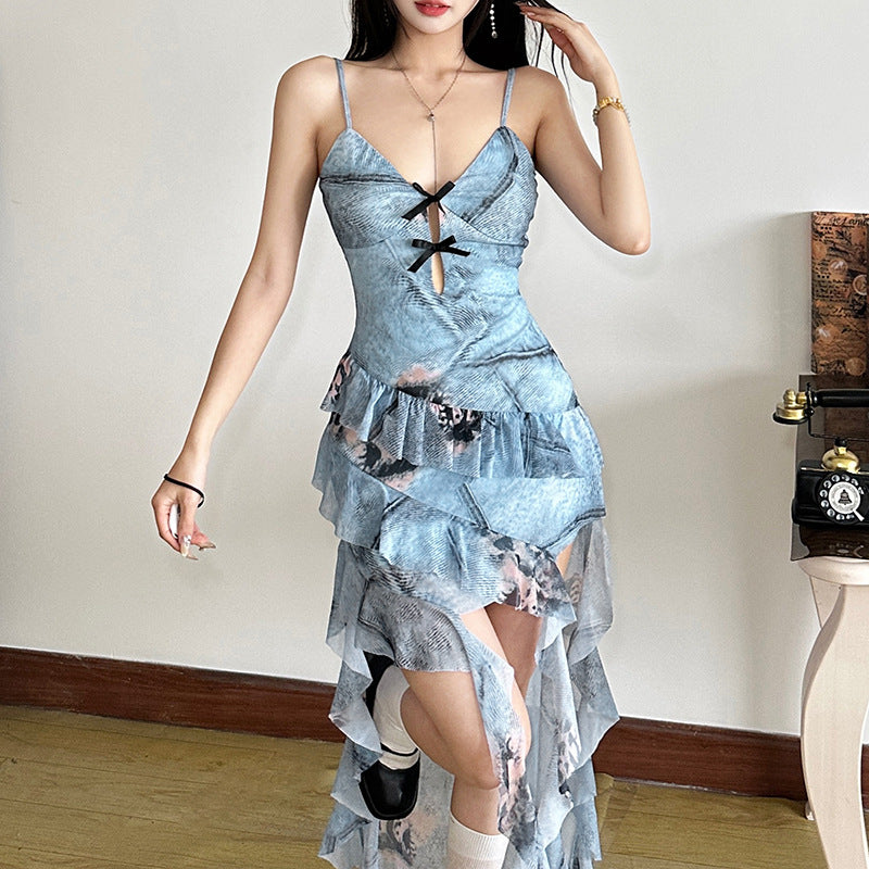 Solid-color Figure-hugging High-waisted Fashionable V-neck Strapless Dress