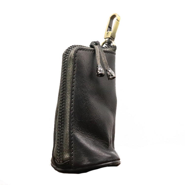 Men's Large-Capacity Waist-Hanging Distressed Cowhide Key Case