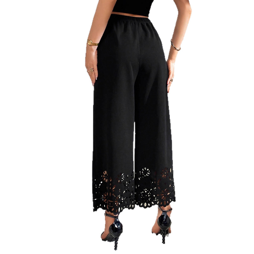 Women's Four-Season Hollow-Out Burnt-Out Solid-Colored Trousers