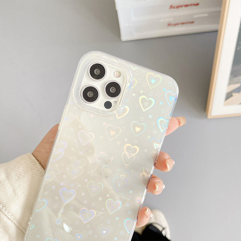 Custodia per telefono in silicone bifacciale con rivestimento laser colorato Love For