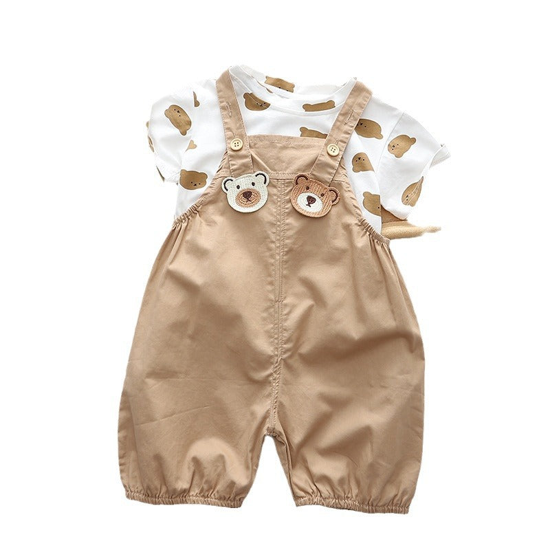 Bear Brother Short Sleeve Strap Kids Clothes Two-piece Suit