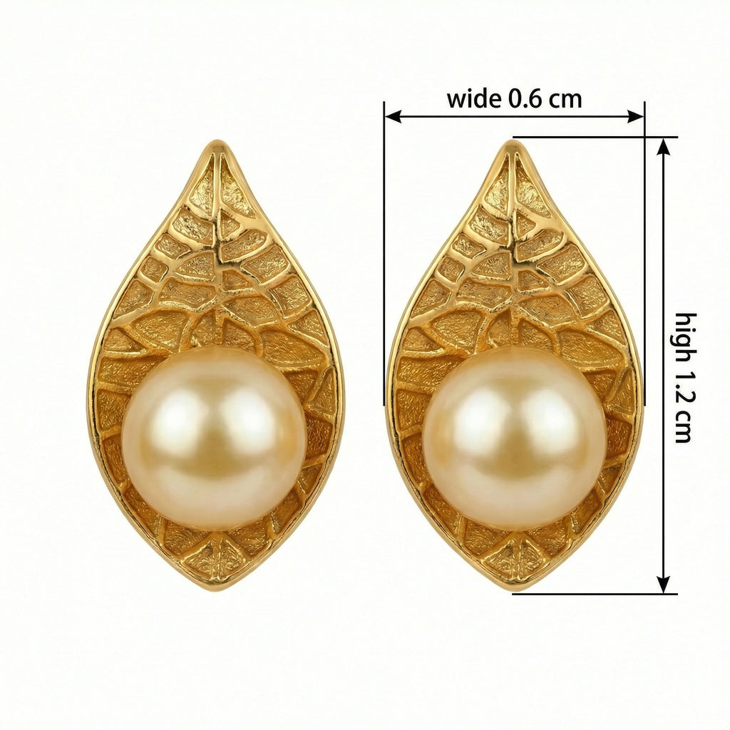 925 Sterling Silver Elegant Nature-Inspired Teardrop Pearl Studs with Intricate Textured Metallic Detailing
