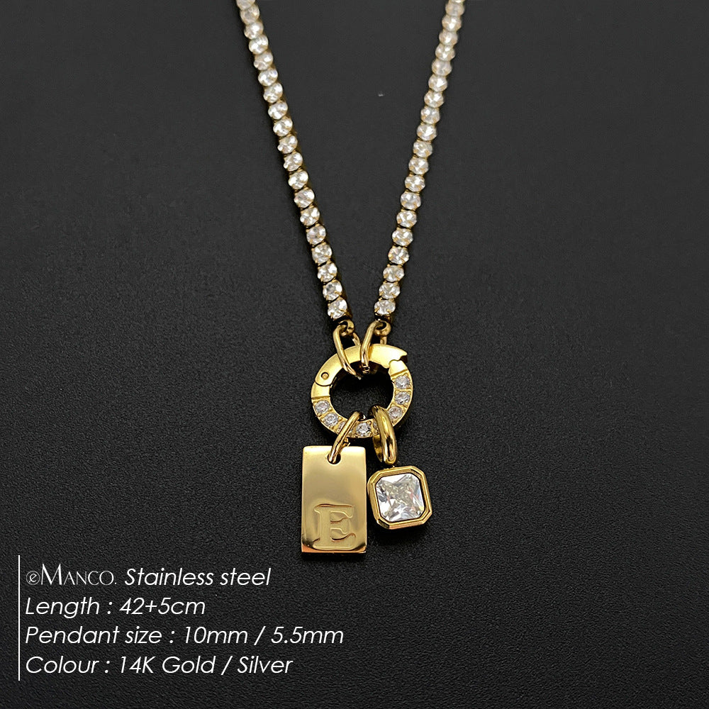 Titanium Steel Non-fading Letter Rhinestone Combination Necklace