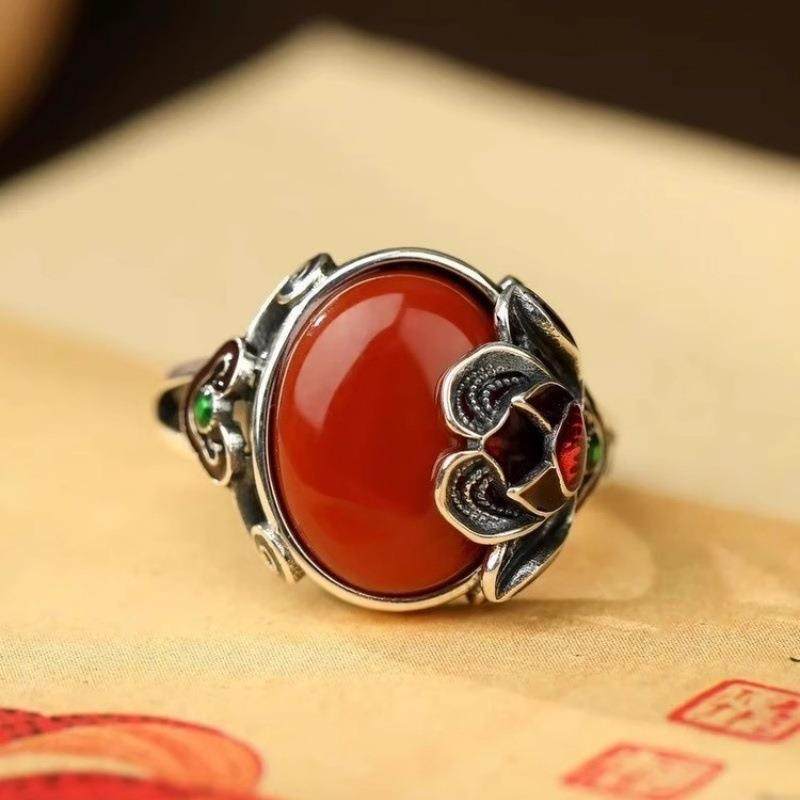 Niche Distressed Vintage Pomegranate Rose Ring
