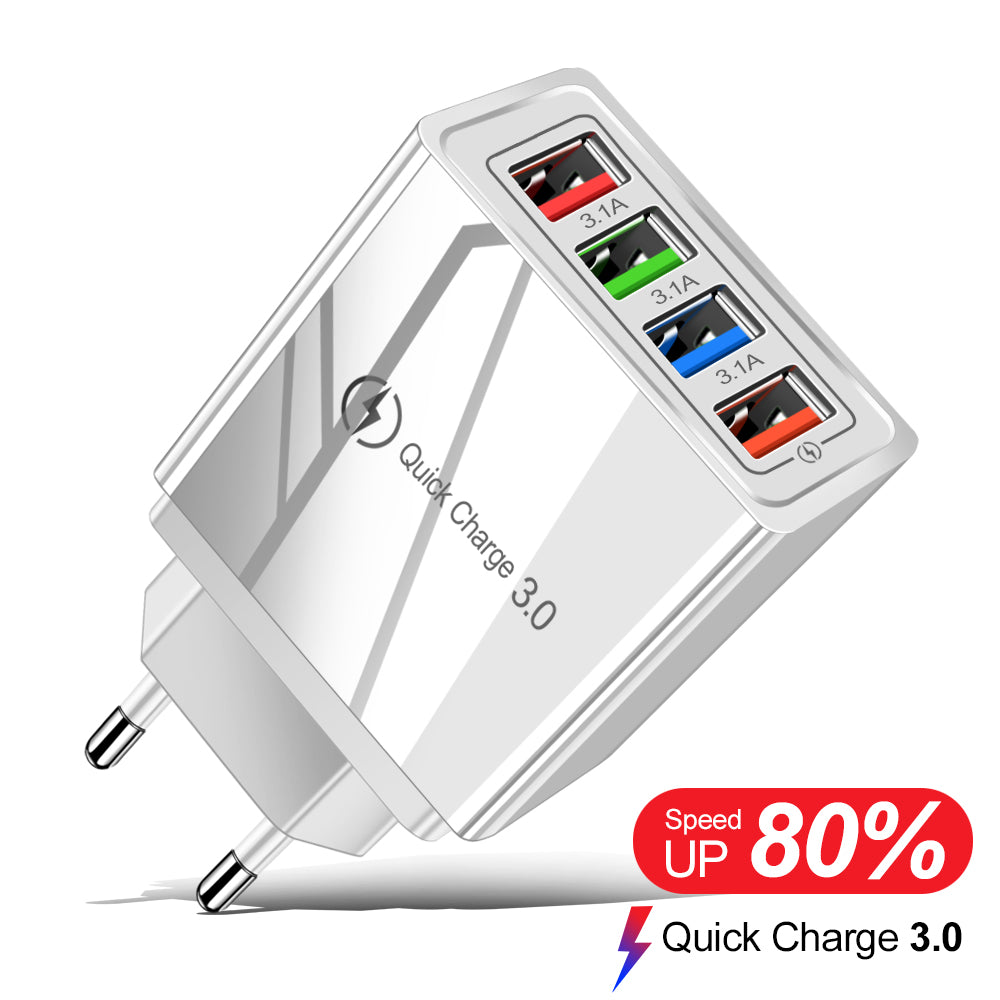 Caricabatterie USB Quick Charge 3.0 4 Adattatore per telefono per tablet Caricabatterie portatile da parete Caricabatterie rapido