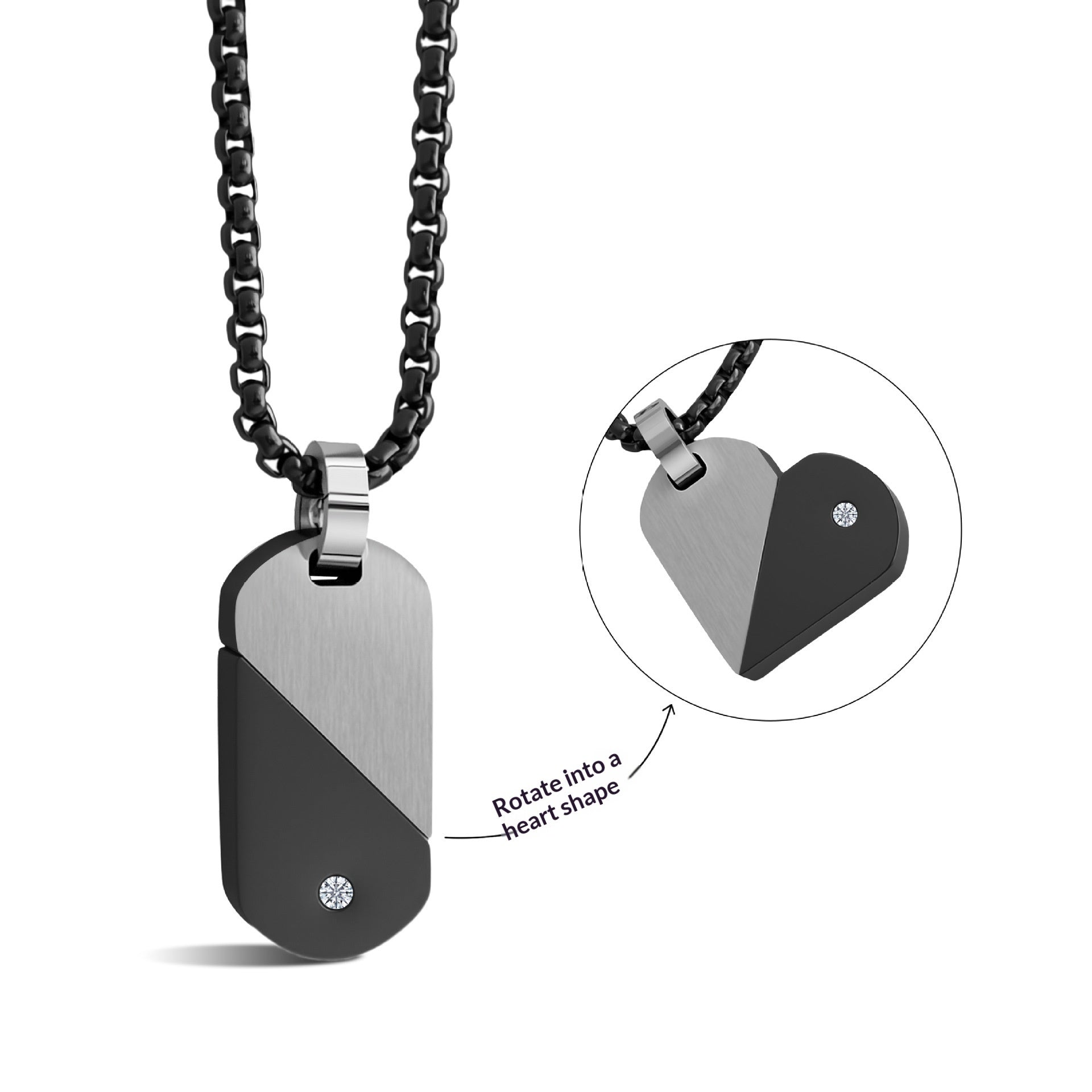 Stainless Steel Heart-Shaped Rotating Military Dog Tag Necklace
