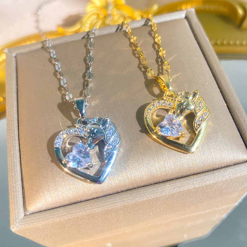 Womens Zircon-Inlaid Full-Diamond Collarbone Necklace A Light-Luxury Style Necklace