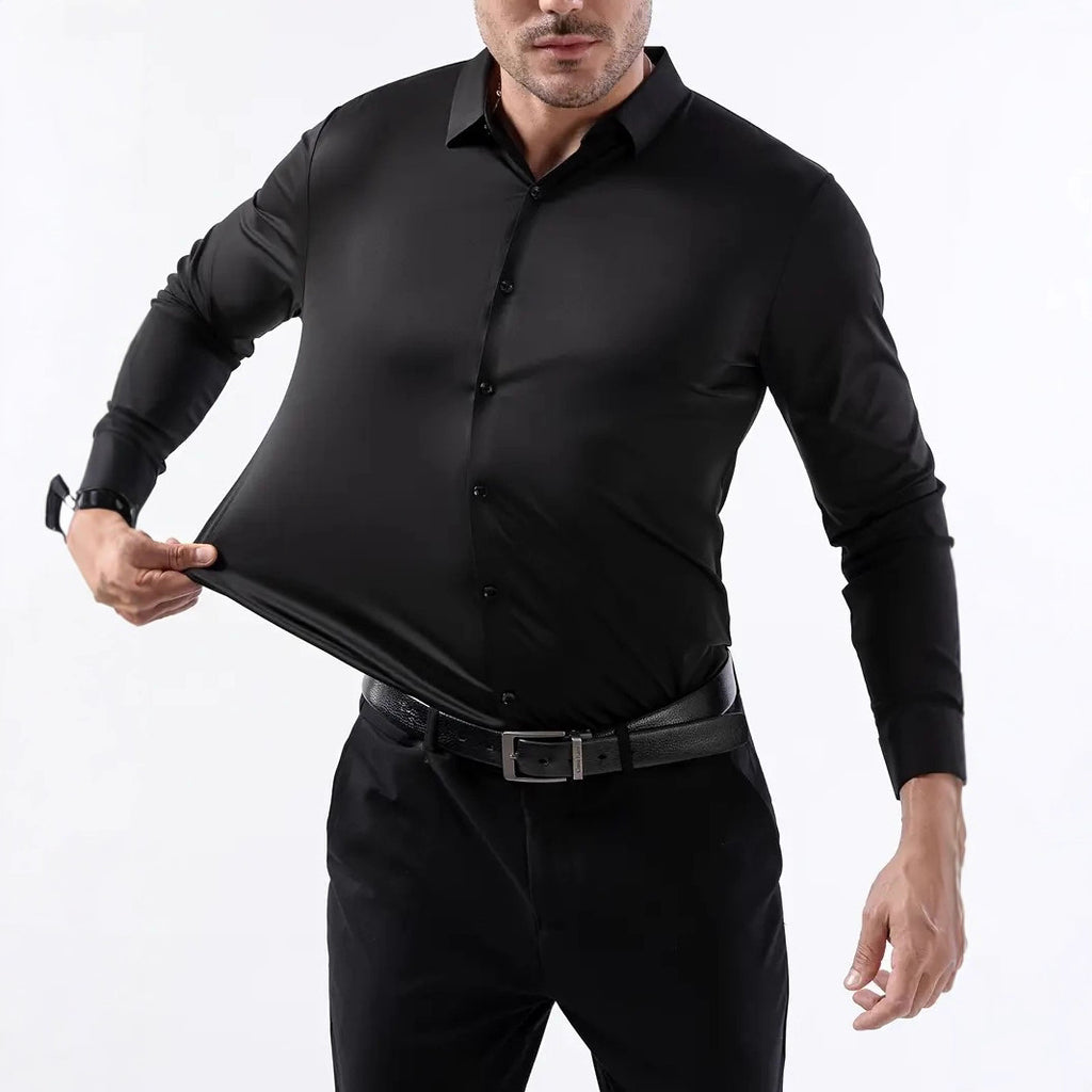 Seamless, Highly Elastic, Long-Sleeve, Wrinkle-Resistant Plus-Size Shirt For Men