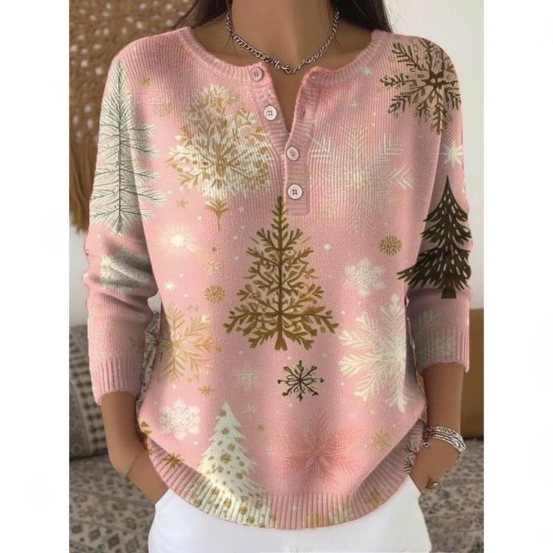 Women's Fashionable Casual Christmas Top With Print