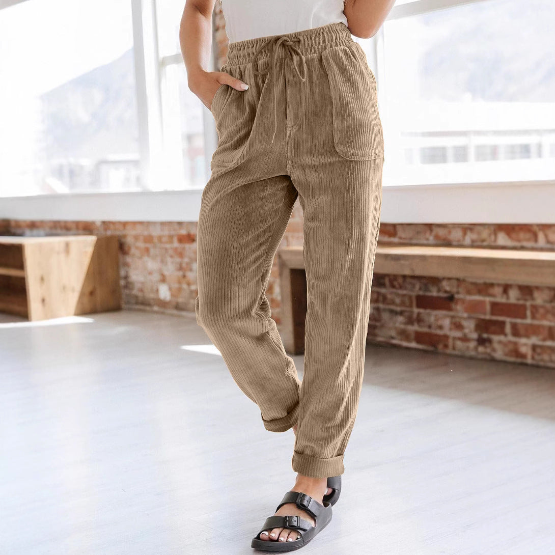 European And American Casual Pants Fashion Solid Color Corduroy Wide-leg Pants Women's Pants