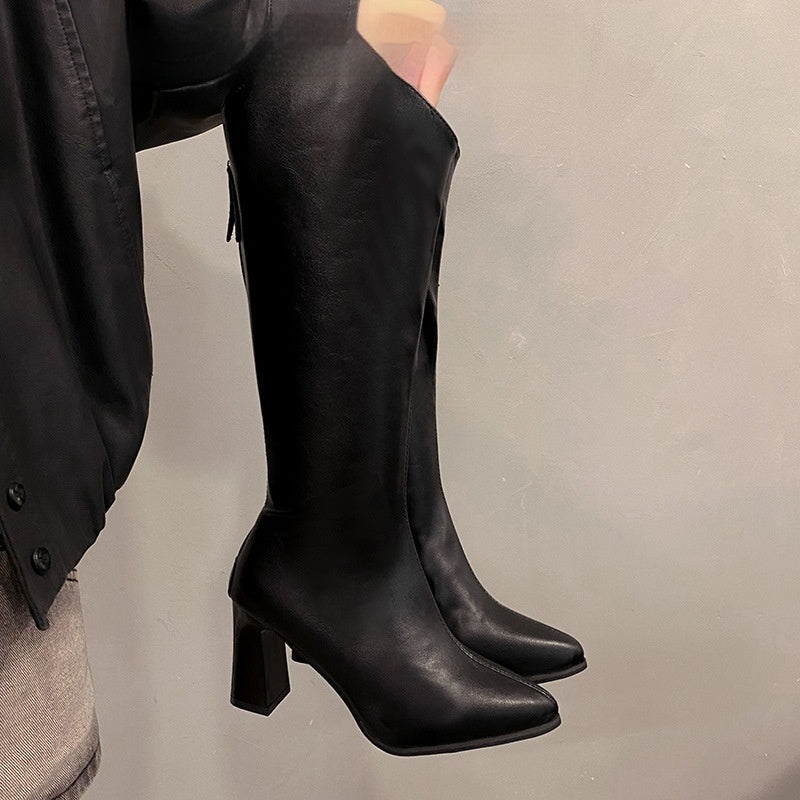 Women's Plus-size Pointed-toe Boots With Back Zippers