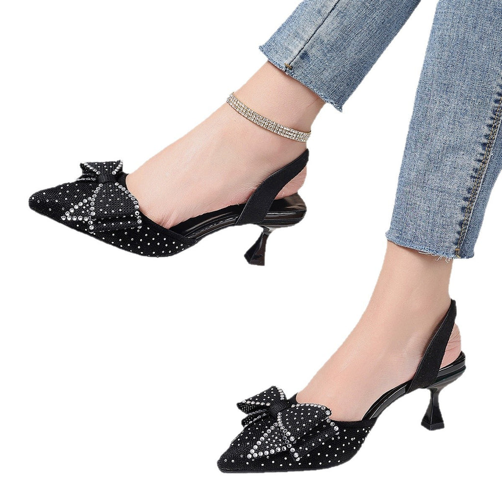 Elegant Rhinestone Pointed Toe Bow High Heels