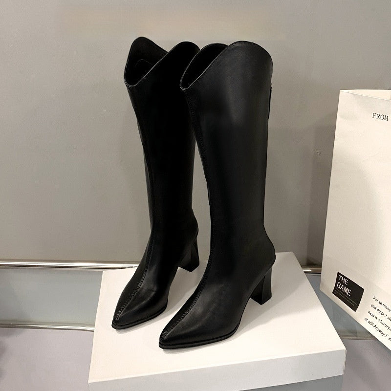 Women's Plus-size Pointed-toe Boots With Back Zippers