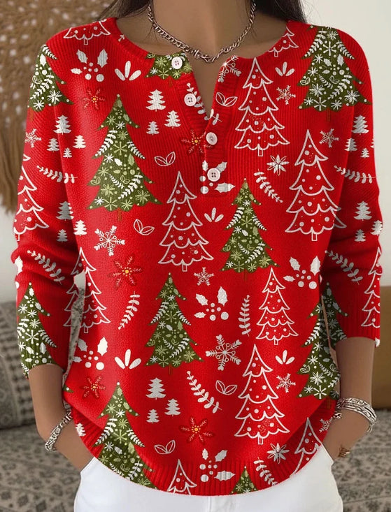 Women's Fashionable Casual Christmas Top With Print