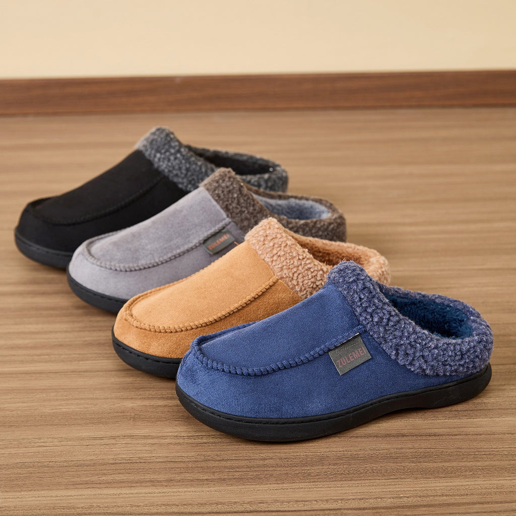 Household Winter Men's Warm Plush Fleece-Lined Thickened Non-slip Cotton Slippers