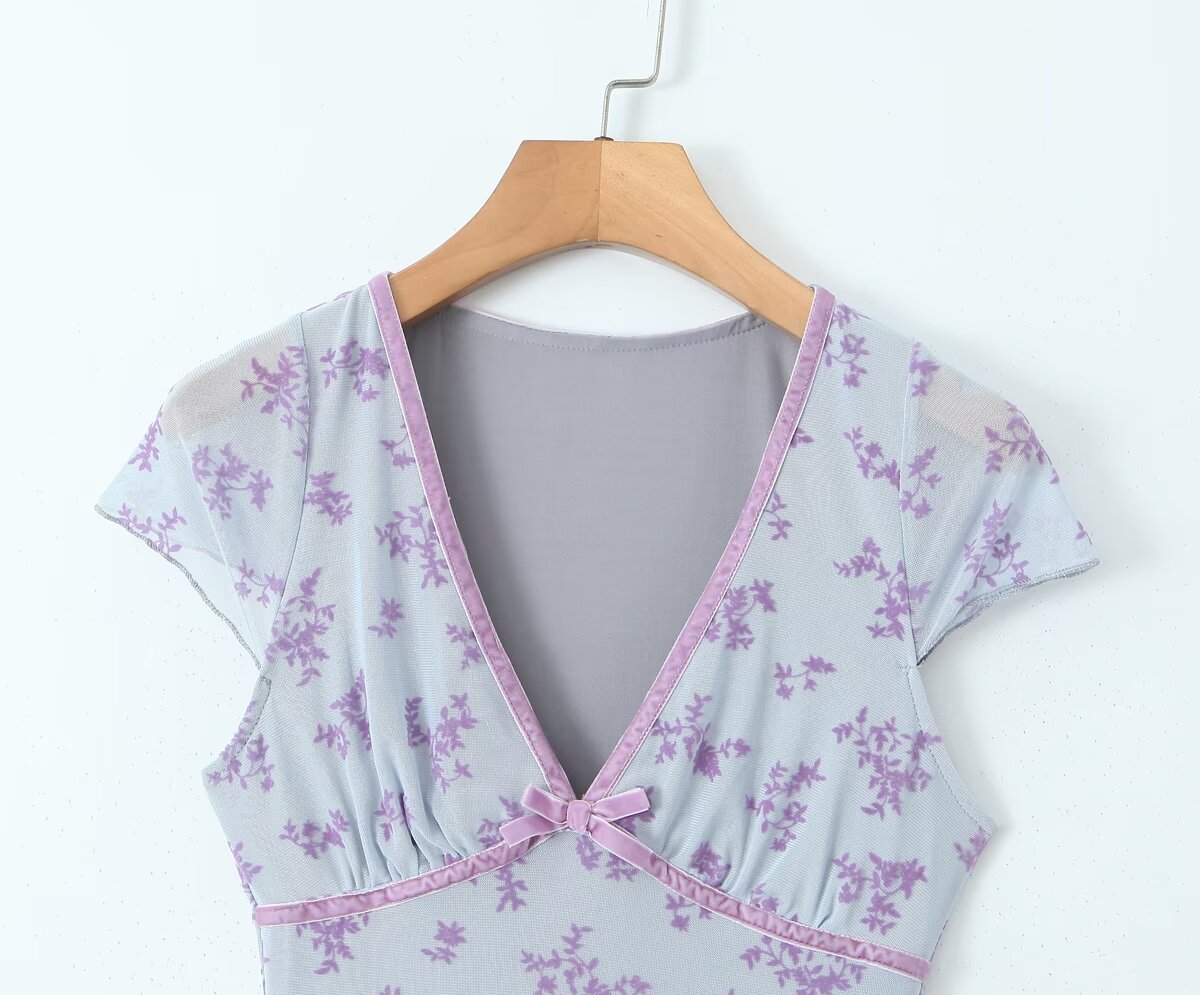 Retro Sexy Deep V-Neck Floral Mini Dress