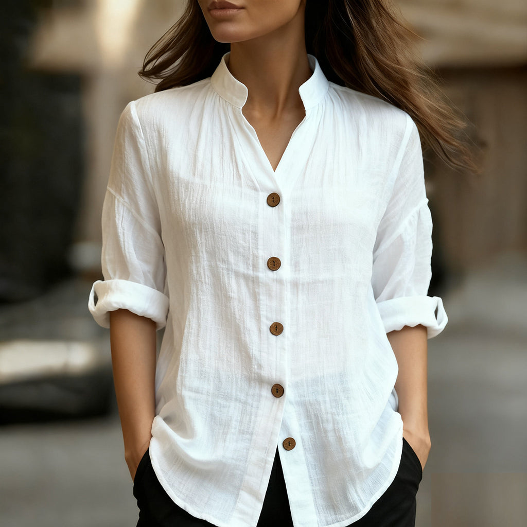 Spring And Summer Casual Solid Color Long Sleeve Button-up Shirt