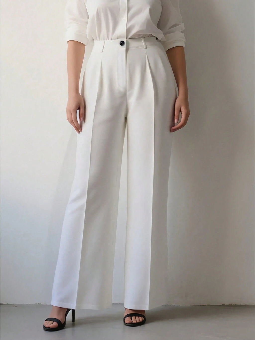White High-waisted Loose Straight-leg Casual Pants