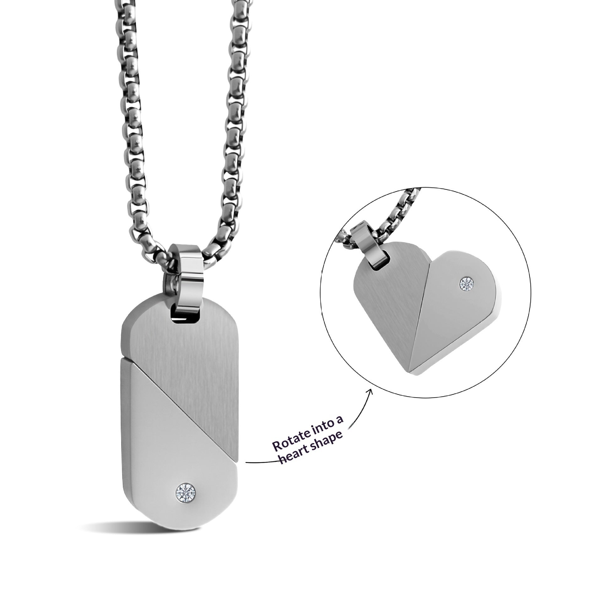 Stainless Steel Heart-Shaped Rotating Military Dog Tag Necklace