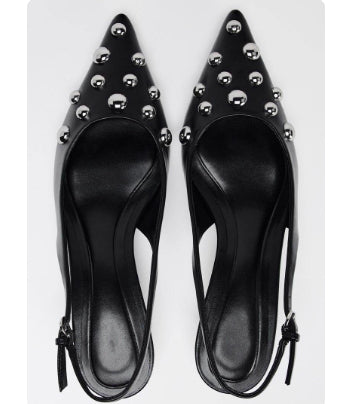 Women's Shoes Low-cut Pointed-toe Rivet-decorated Stilettos