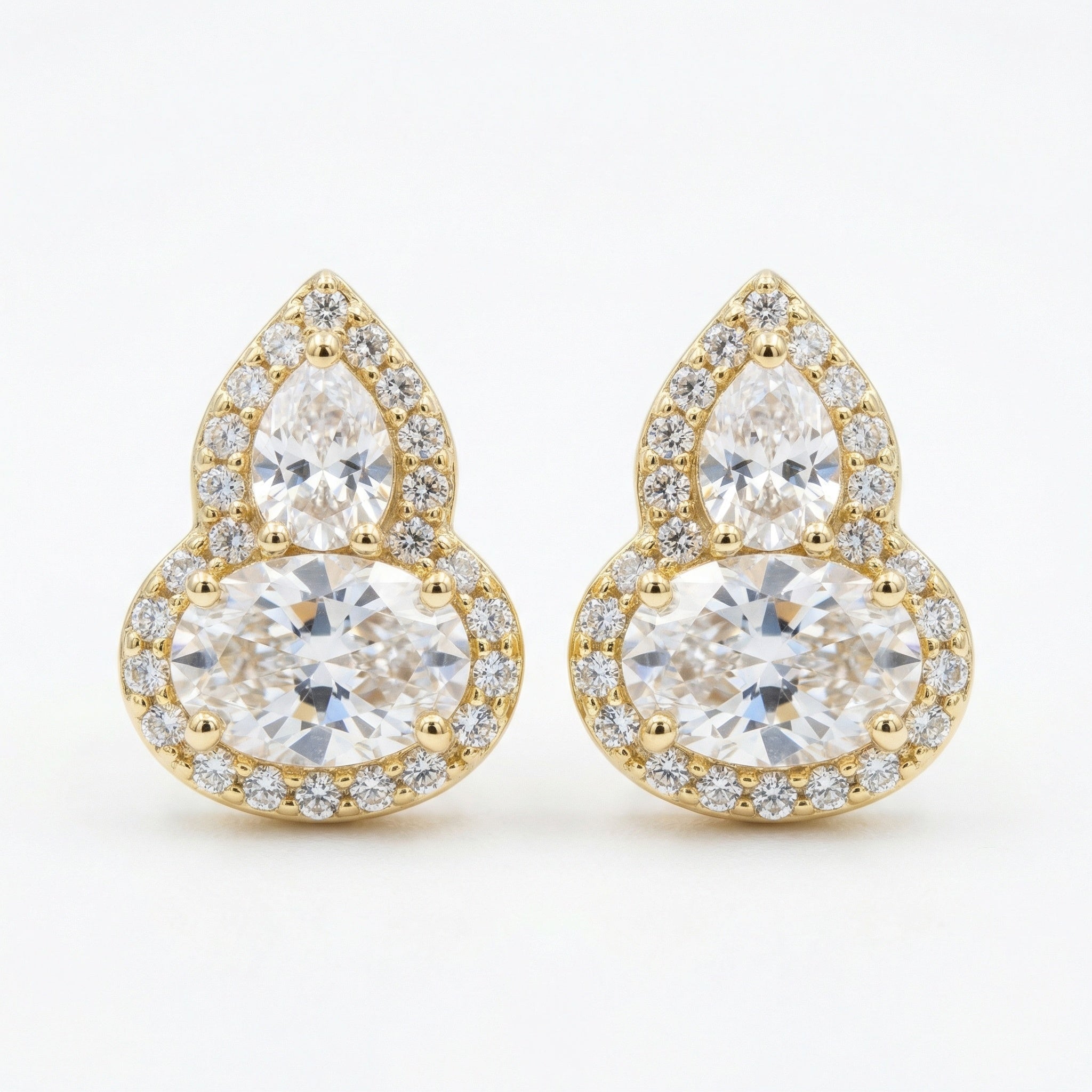 925 Sterling Silver Elegant Pear and Oval Cut Moissanite Halo Stud Earrings