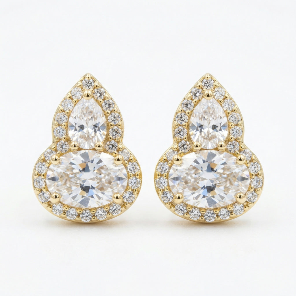 925 Sterling Silver Elegant Pear and Oval Cut Moissanite Halo Stud Earrings