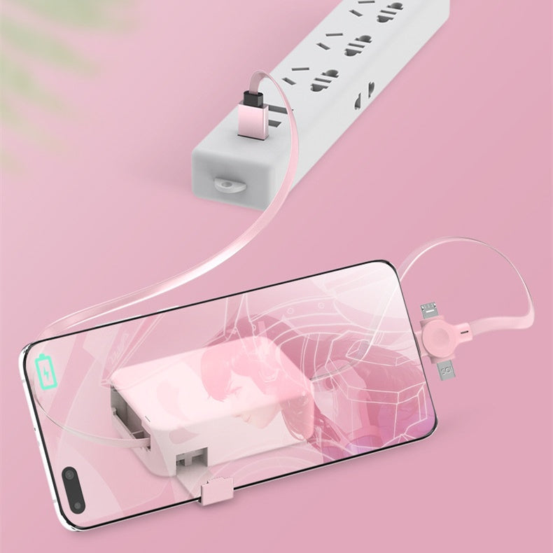 4 In 1 Retractable USB Cable Creative Macaron Type C Micro Cable For I Phone With Phone Stand Charging Data Cable Line Storage Box TRENDFLOW