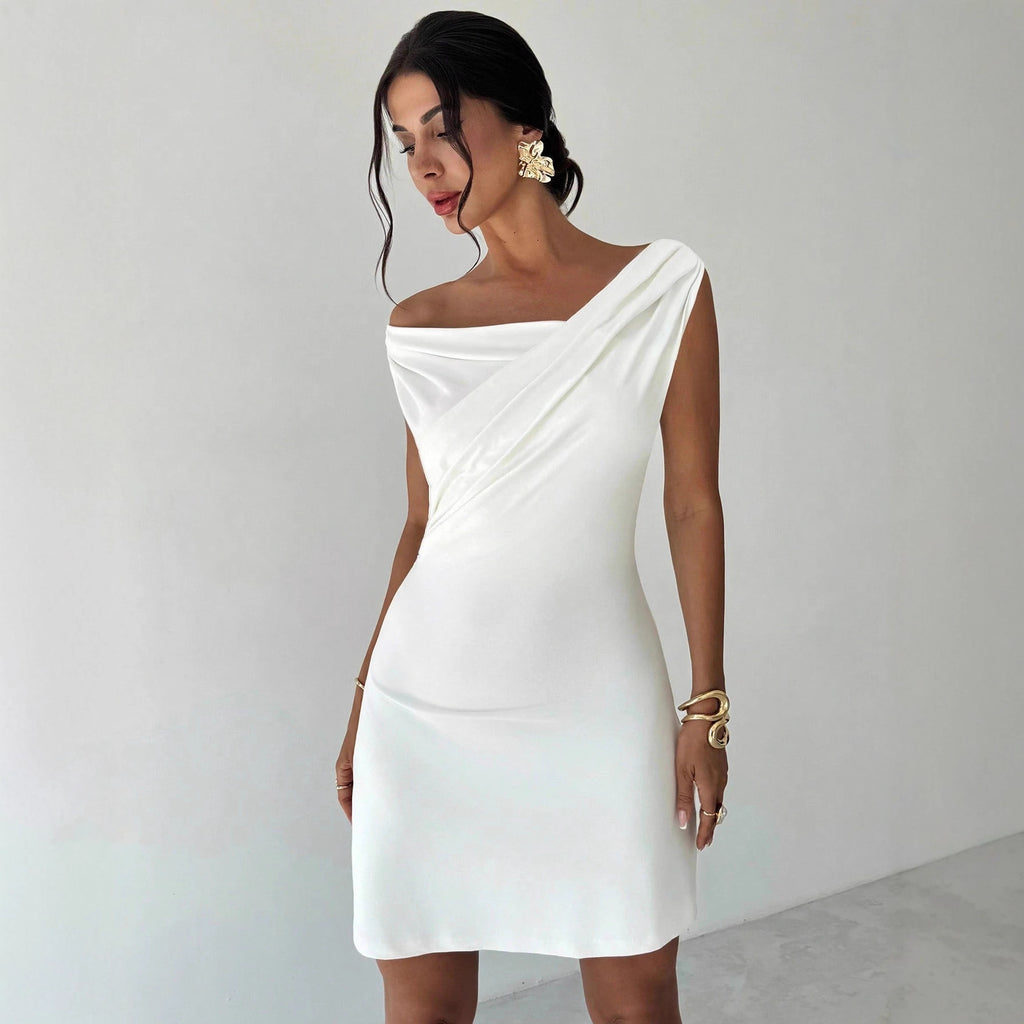 Women's Autumn Winter New Cross Collar Spliced Sleeveless Double Layer Dress