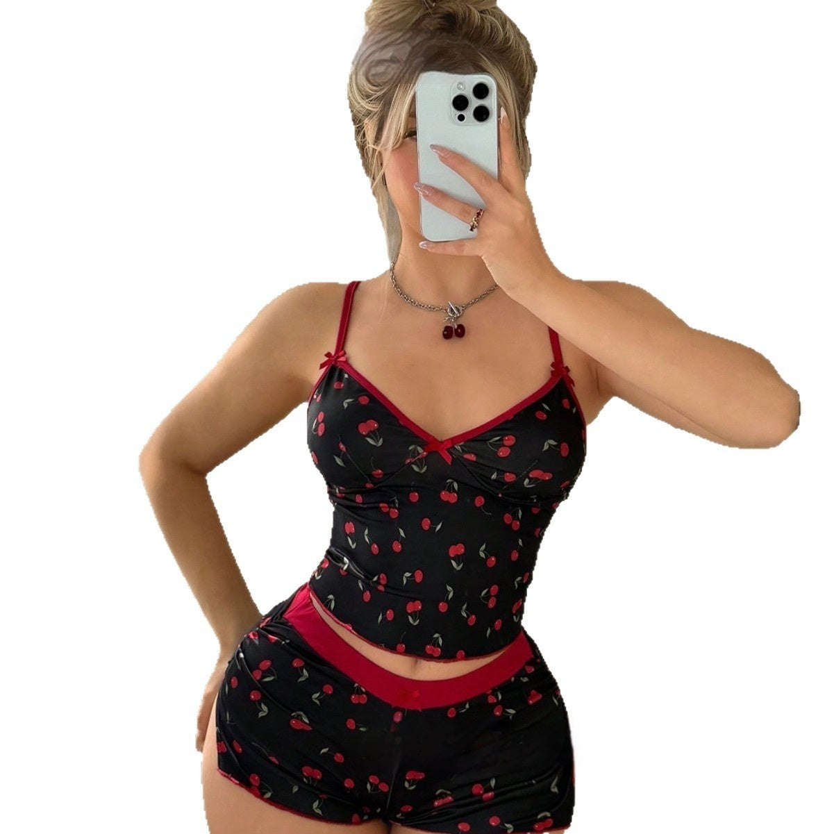 Cherry-printed Sexy And Sweet Pajama Set