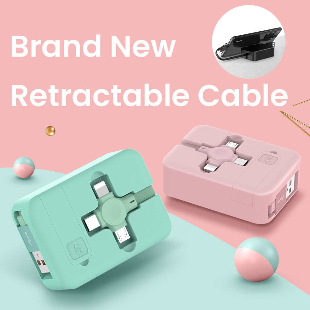 4 In 1 Retractable USB Cable Creative Macaron Type C Micro Cable For I Phone With Phone Stand Charging Data Cable Line Storage Box TRENDFLOW