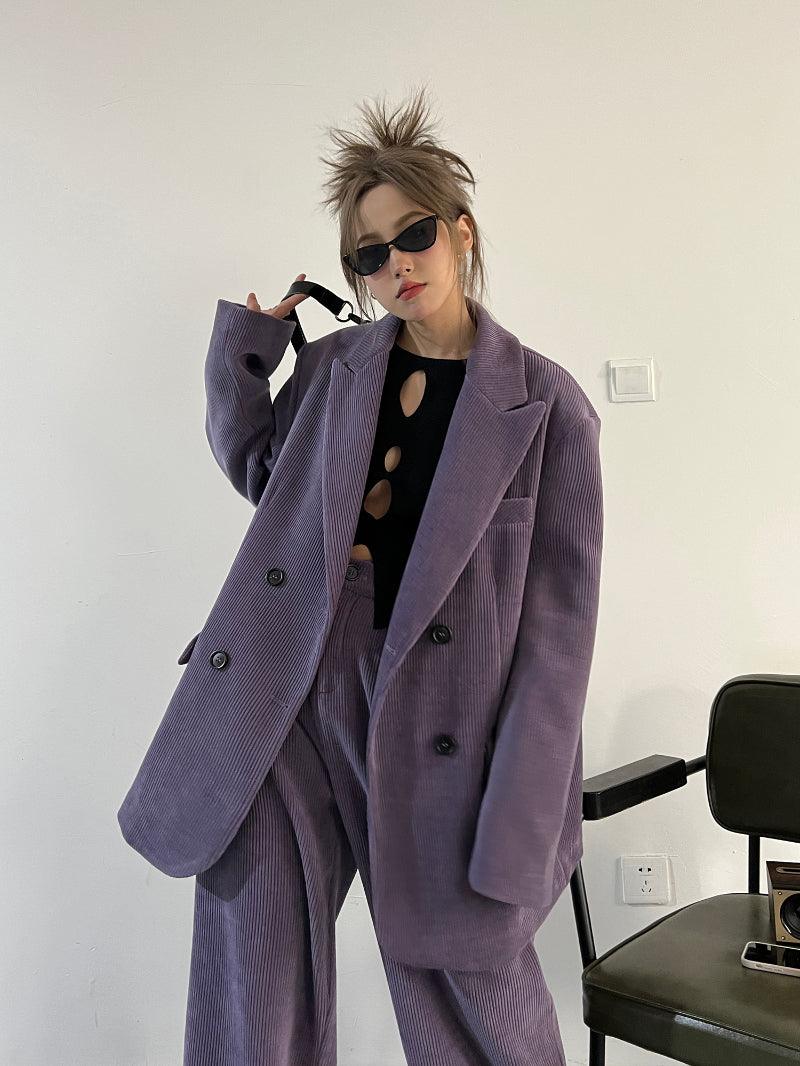 Western Red And Purple Corduroy Leisure Suit Wide-leg Pants