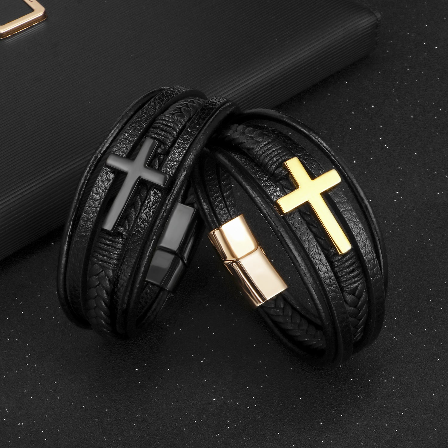 Cross Leather Multi-Layer Handwoven Braided Rope Bracelet
