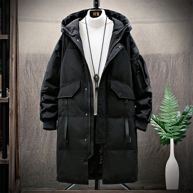 Men's jacket winter down jacket hooded mid-length fur collar