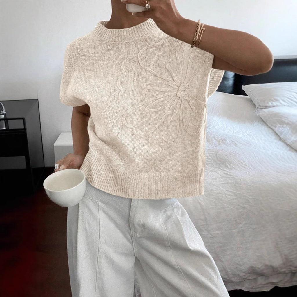 Top casual da donna in maglia jacquard tinta unita