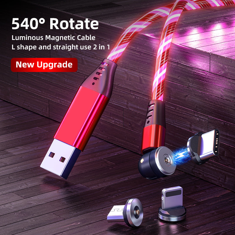 540 Rotate Luminous Magnetic Cable 3A Fast Charging Mobile Phone Charge Cable For LED Micro USB Type C For I Phone Cable TRENDFLOW