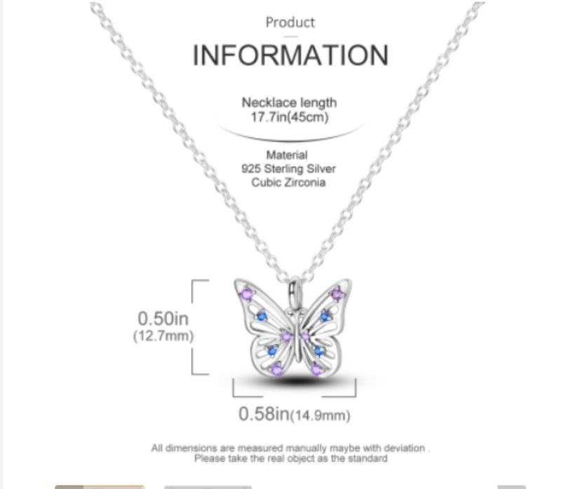 S925 Sterling Silver Colorful Zircon Butterfly Necklace Simple And Versatile