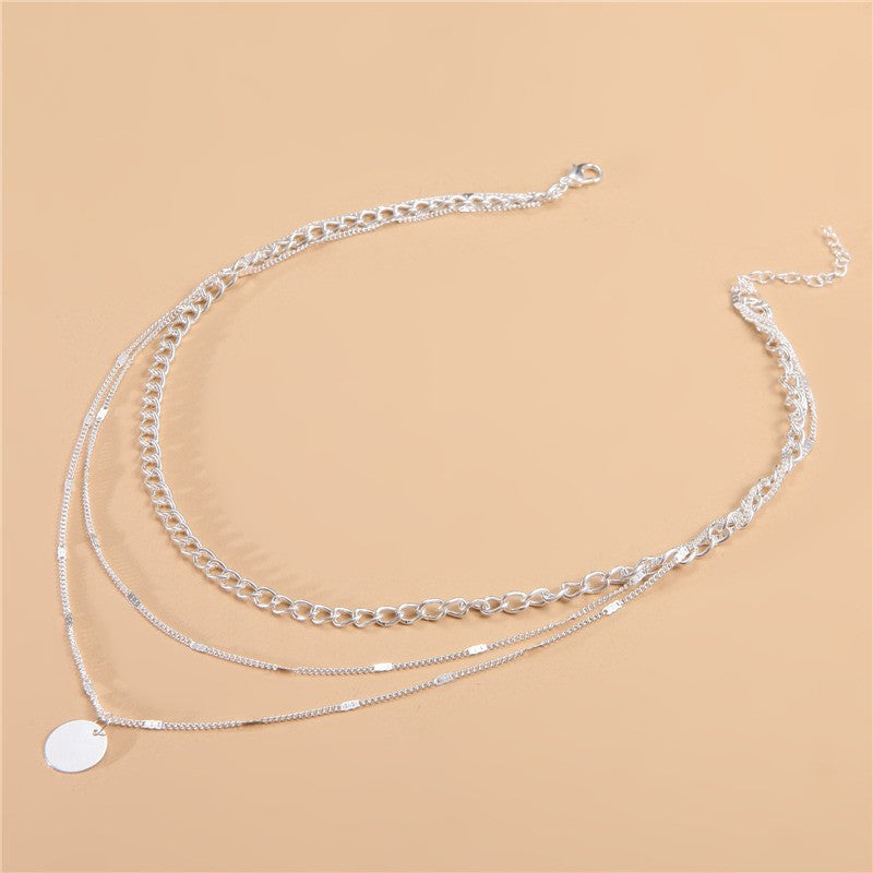 Womens Retro Alloy Layered Clavicle Necklace