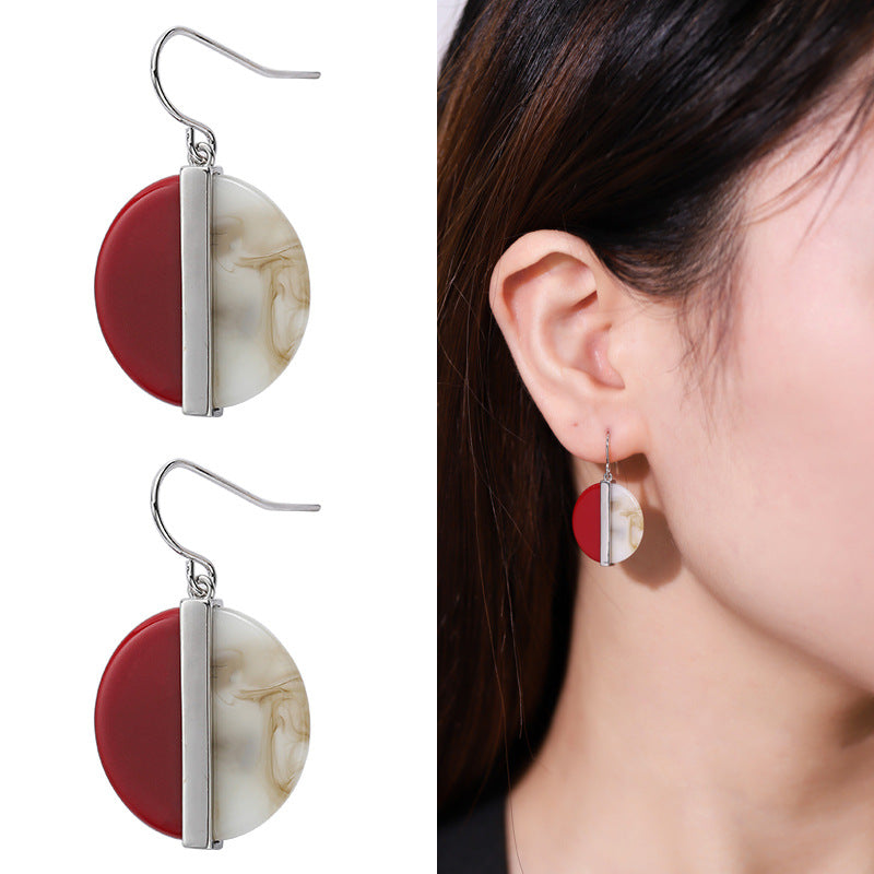 Geometric Inlaid Semi-precious Stone Two-tone Earrings