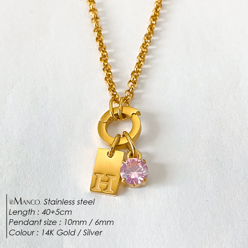 Titanium Steel Non-fading DIY American-style Sparkling Diamond Exquisite Letter Necklace