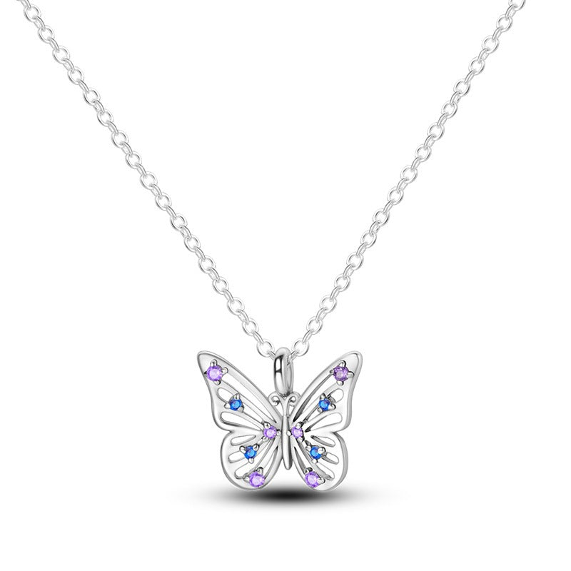 S925 Sterling Silver Colorful Zircon Butterfly Necklace Simple And Versatile