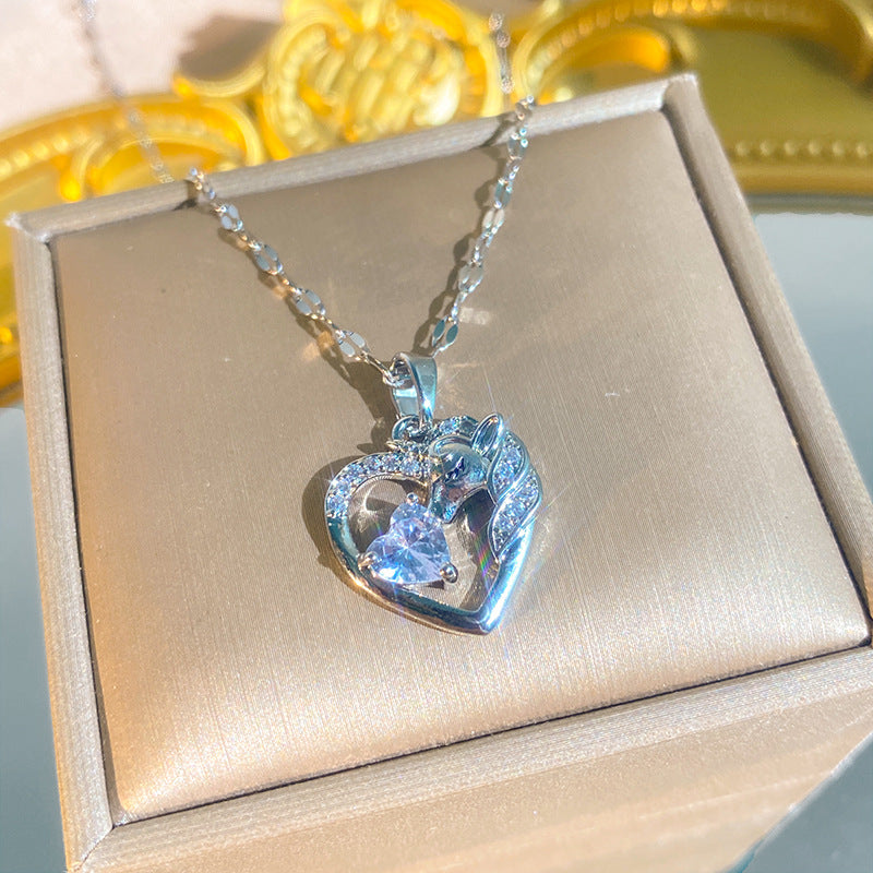 Womens Zircon-Inlaid Full-Diamond Collarbone Necklace A Light-Luxury Style Necklace