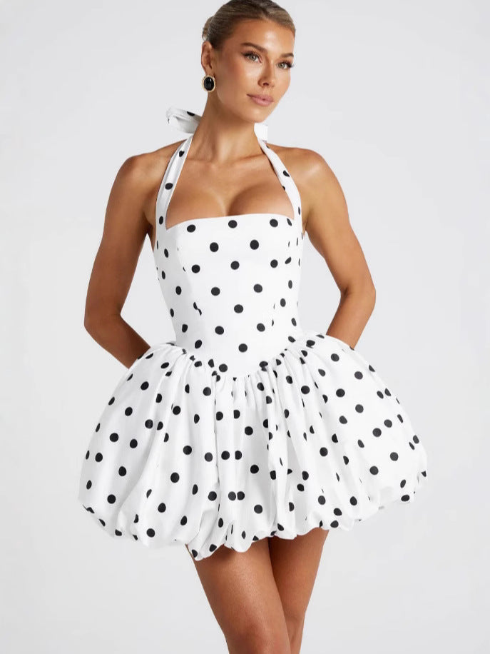 Neck-strap Lace-up Bow Dress For Women