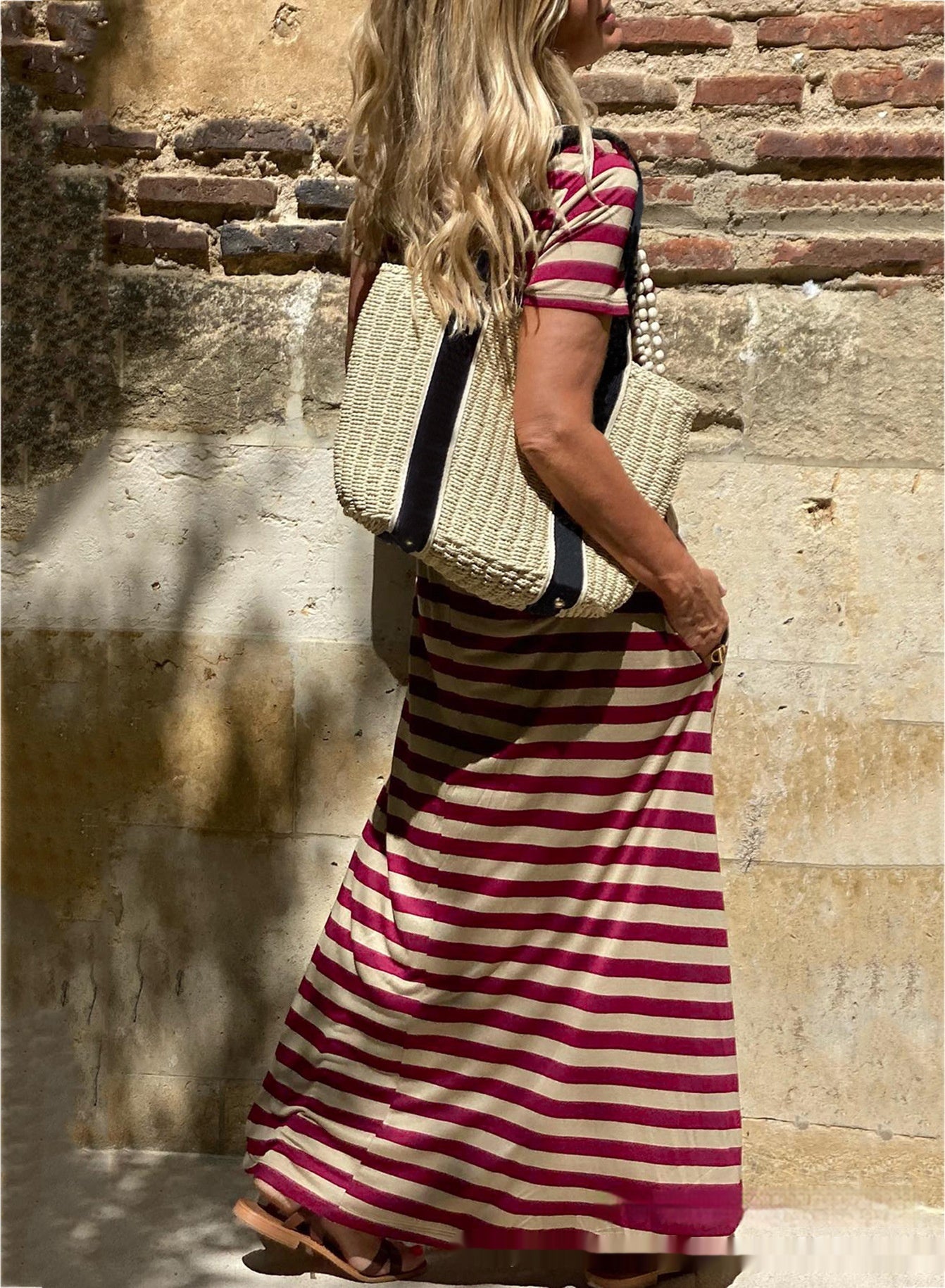 Women's Short-Sleeve Pocket Casual Long Dress