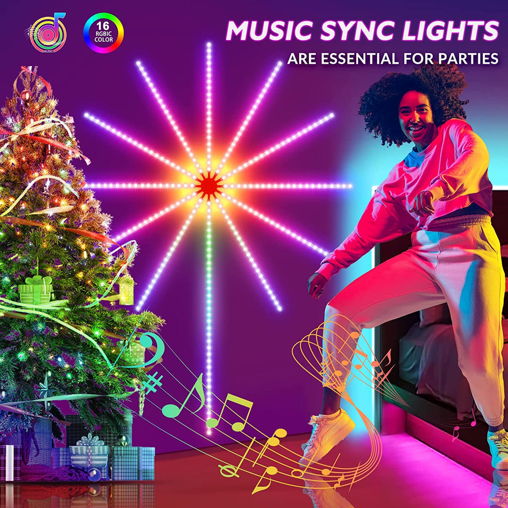 Firework Lights LED Strip Music Sound Sync Color Changing Remote Control LED Firework Light For Room Party TRENDFLOW