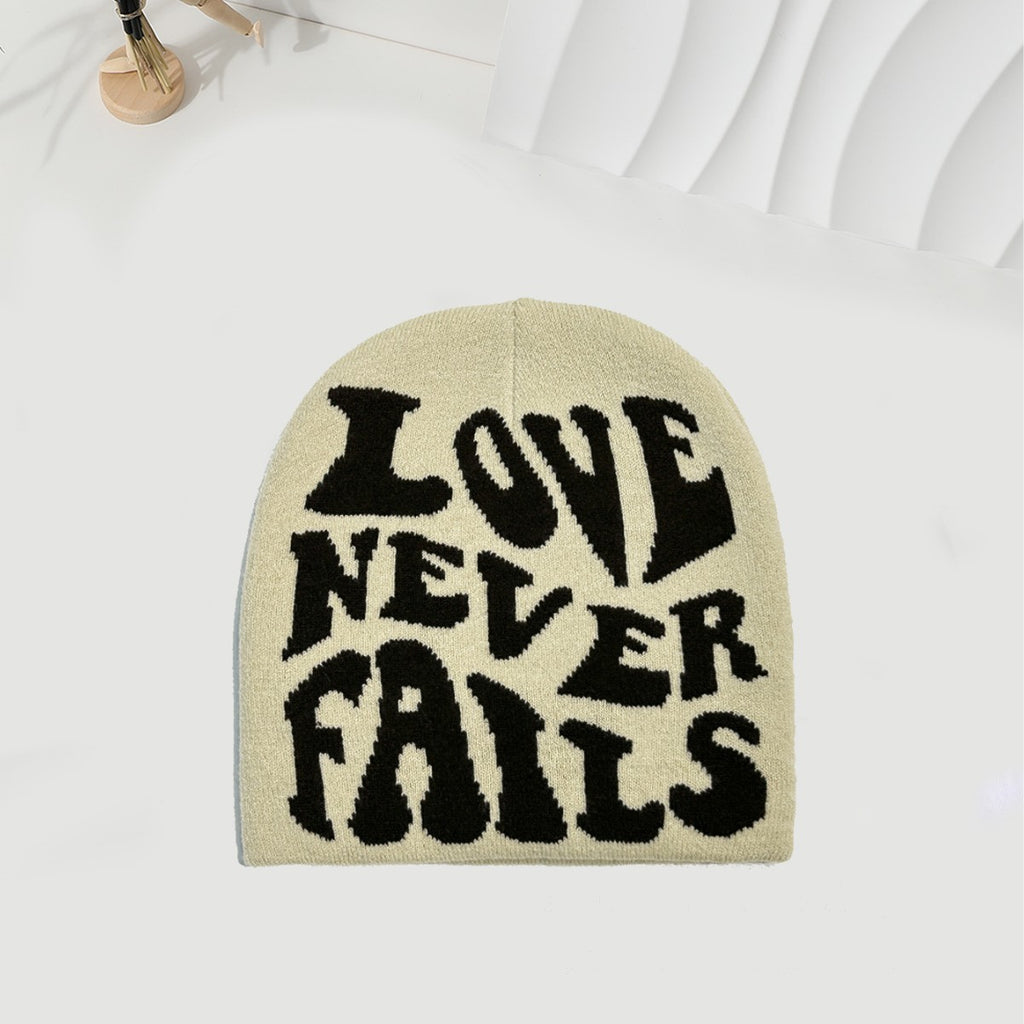 Knitted Jacquard Hat One-size Fits All Beanie Cold Weather Hat Letter Jacquard