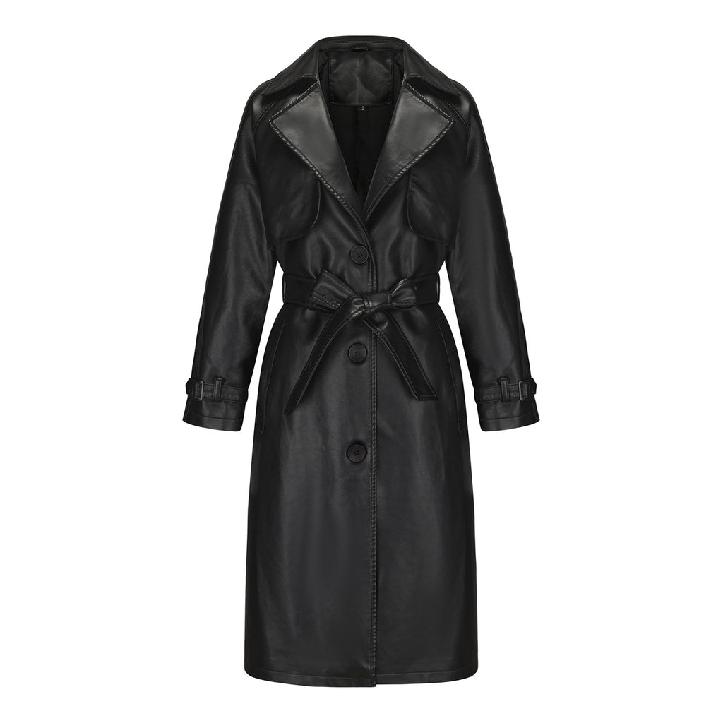 Women's Long, Loose-fit Classic Trench Coat With A Lapel And Belt