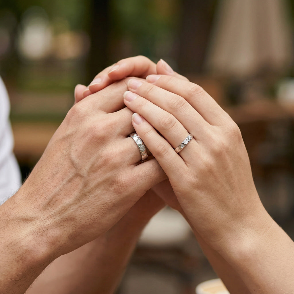 925 Sterling Silver Elegant S925 Sterling Silver Heart Pattern Couple Rings - Romantic Adjustable Jewelry Set