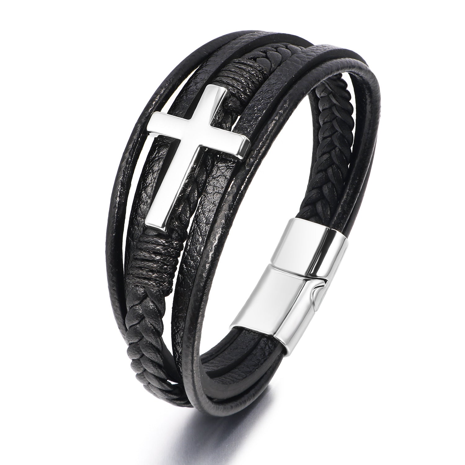 Cross Leather Multi-Layer Handwoven Braided Rope Bracelet